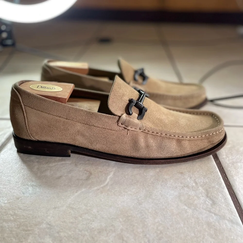 Salvatore Ferragamo Beige Suede Bit Loafers